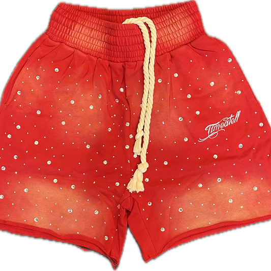 Time a Tell Diamond Studded Shorts (Red) shoptimeatell