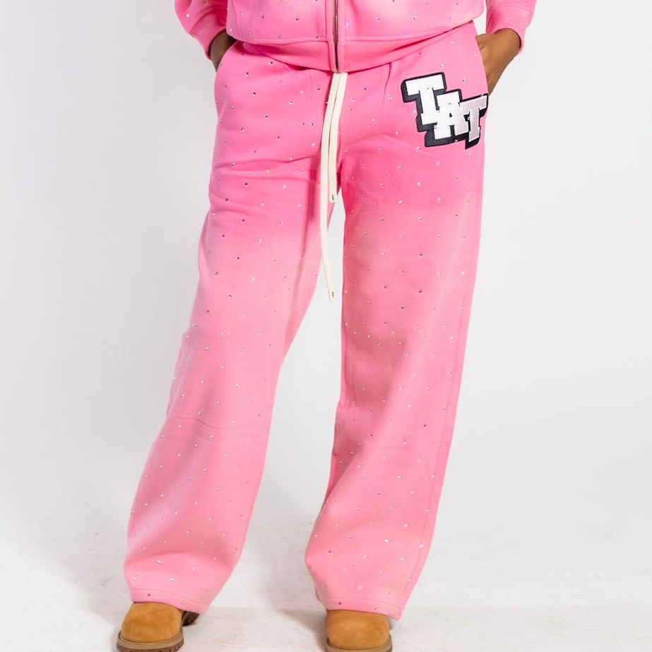 (AVAILABLE FOR PRE ORDER SHIP OUT FEBRUARY 1ST )Diamond Studded Sweatpants (Pink) shoptimeatell