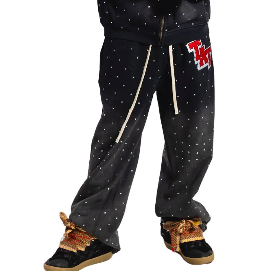 (AVAILABLE FOR PRE ORDER SHIPS FEBUARY 1st )Diamond Studded Sweatpants (Red) shoptimeatell