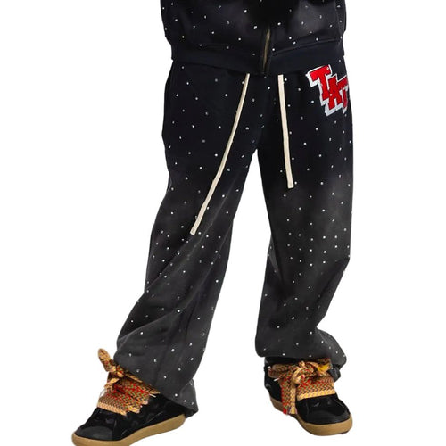 (AVAILABLE FOR PRE ORDER SHIPS FEBUARY 1st )Diamond Studded Sweatpants (Red) shoptimeatell