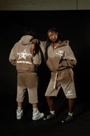 TIME A TELL HOODIE AND SHORTS SET ( WASHED BROWN)