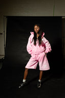 TIME A TELL HOODIE AND SHORTS SET WASHED PINK