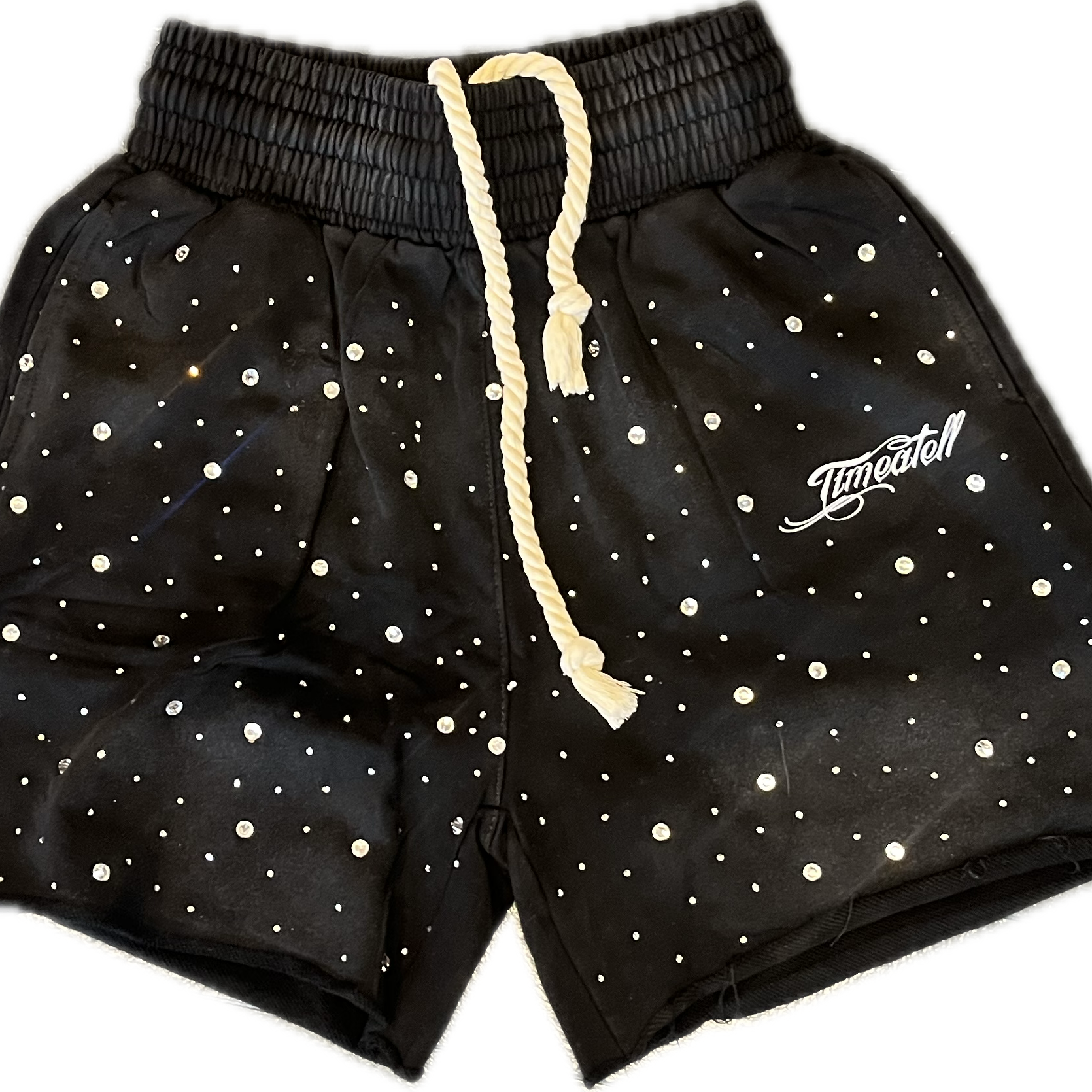 Time a Tell Diamond Studded Shorts (Black) shoptimeatell
