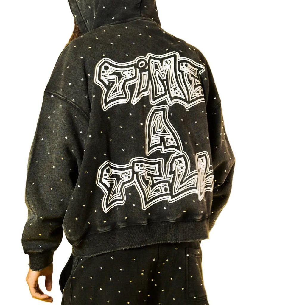 RHINESTONE HOODIE AND SHORTS SET SPRING EDITON ( BLACK ) shoptimeatell