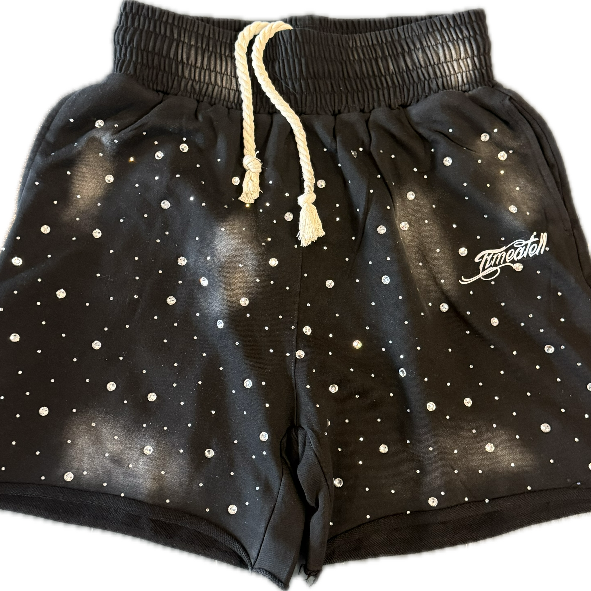 BLACK RHINESTONE SHORTS shoptimeatell