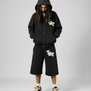 RHINESTONE HOODIE AND SHORTS SET SPRING EDITON ( BLACK ) shoptimeatell