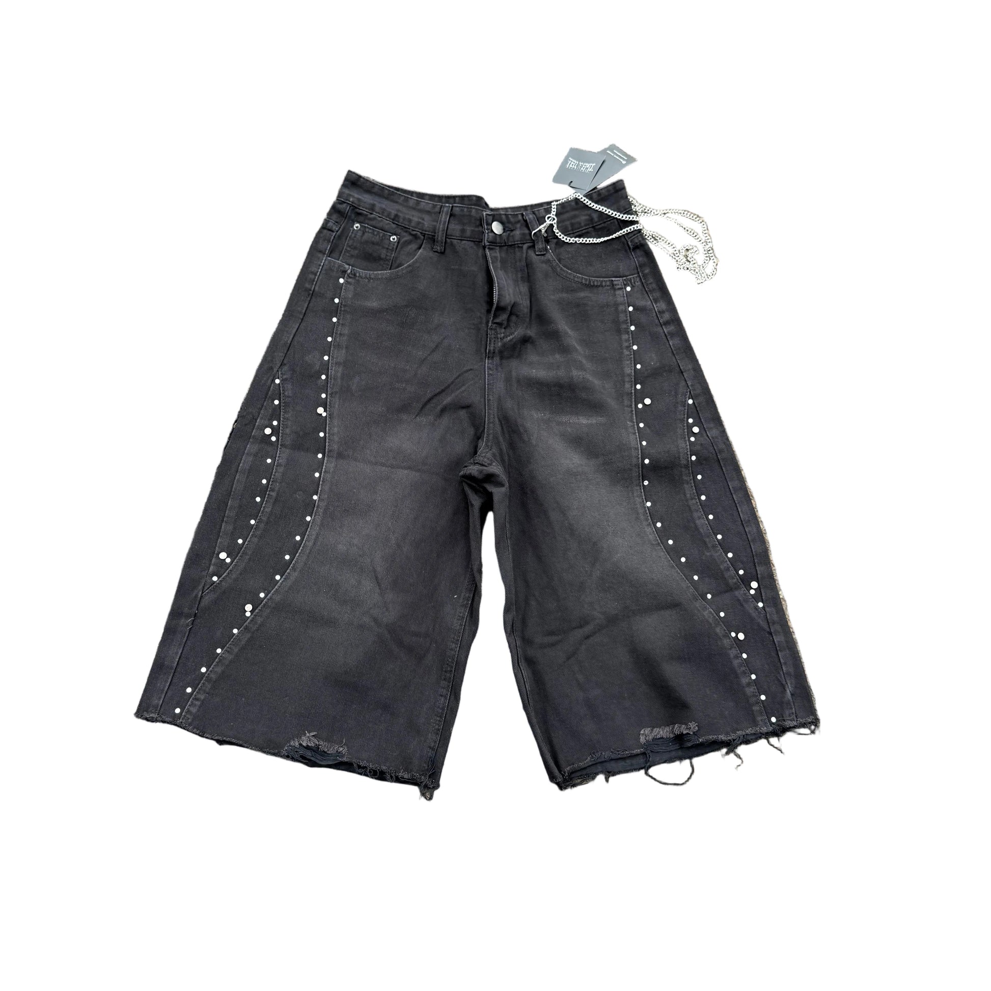 TIME A TELL Rhinestone Studded Denim JORTS shoptimeatell