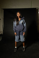 TIME A TELL WASHED BLUE HOODIES AND SHORTS SET