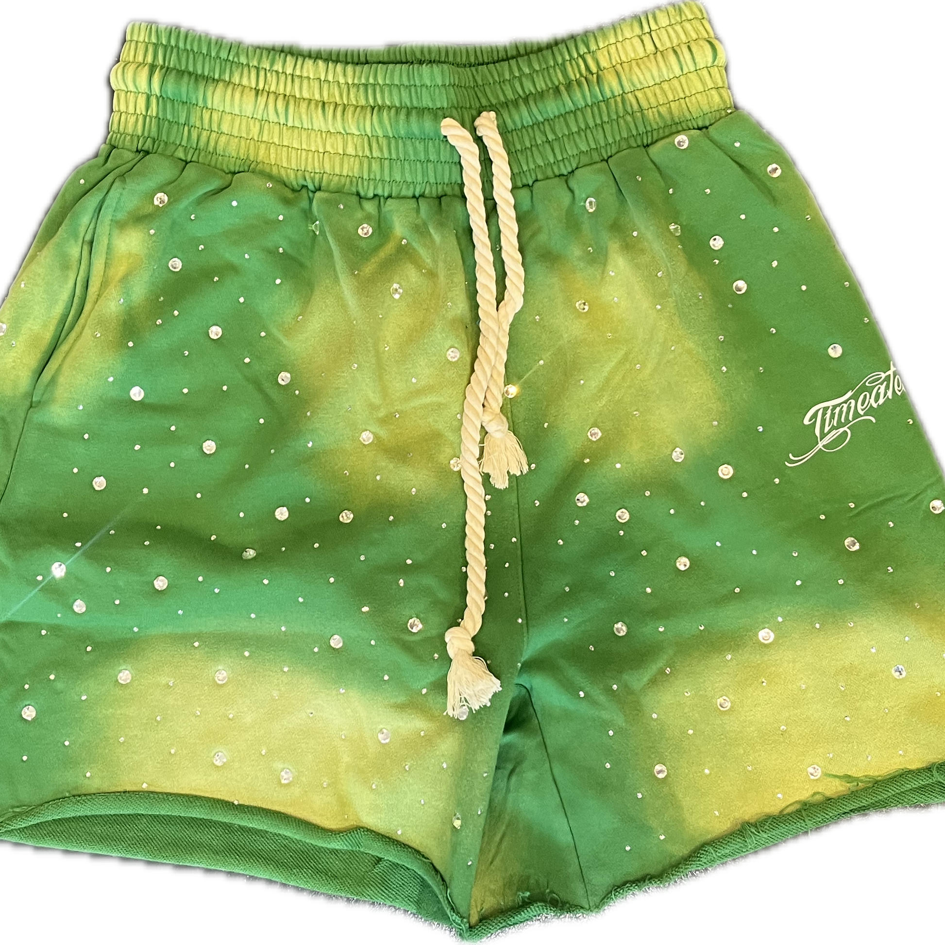 Time a Tell Diamond Studded Shorts (Green) shoptimeatell