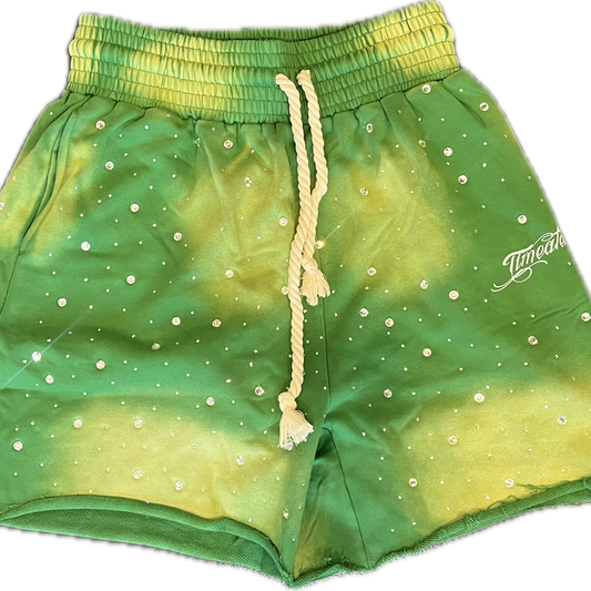 Time a Tell Diamond Studded Shorts (Green) shoptimeatell