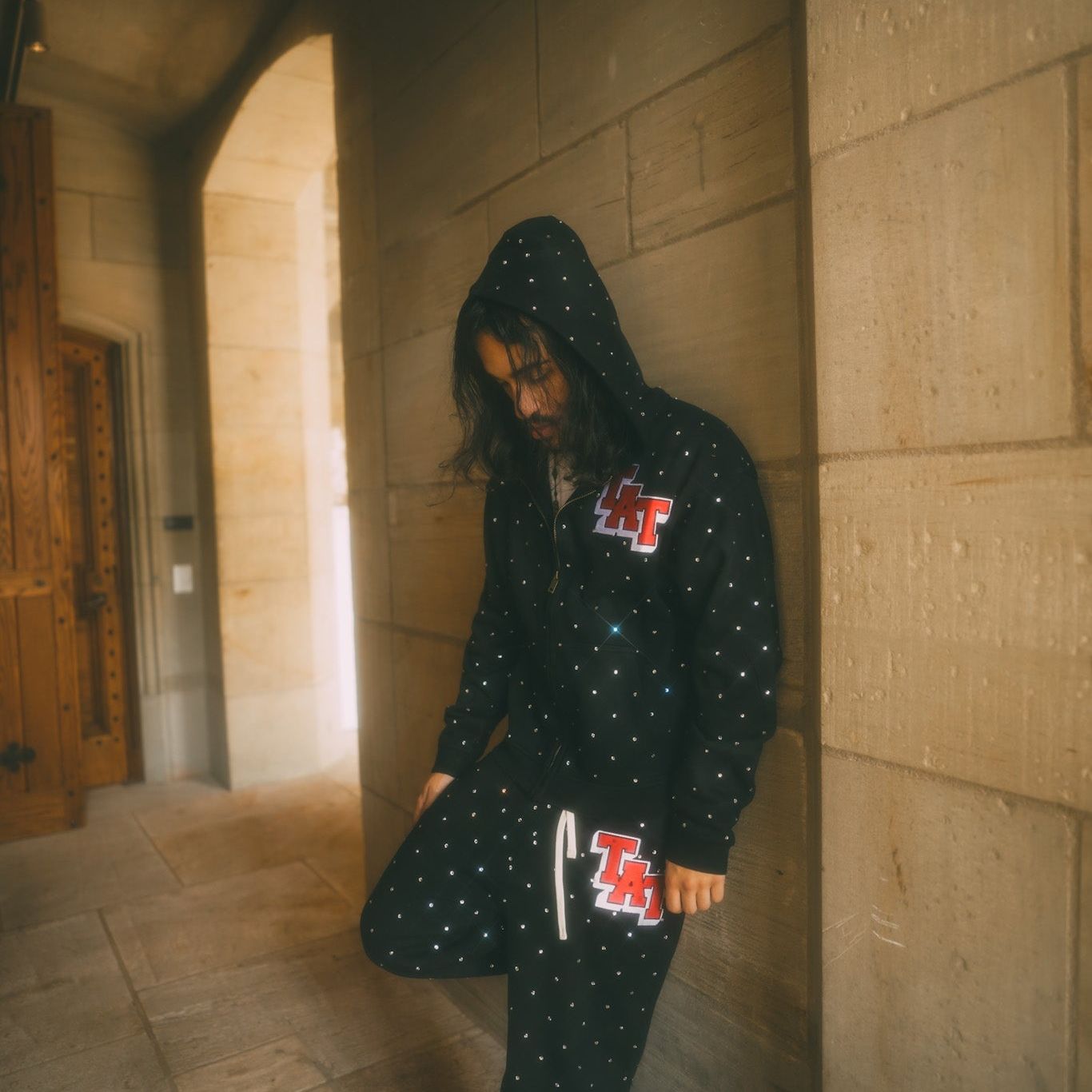 Rhinestone Sweatsuit (Black/Red) shoptimeatell