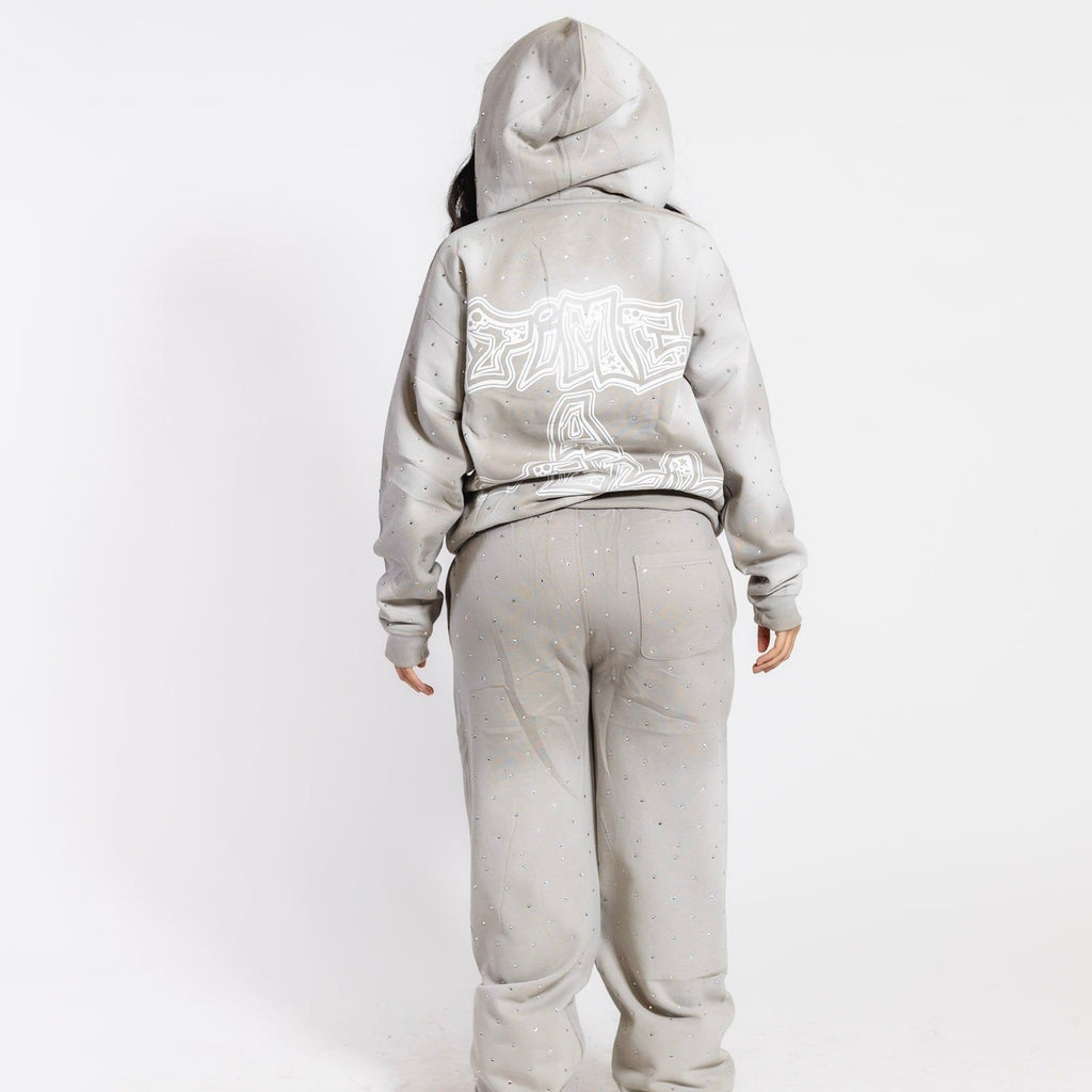 ( AVAILABLE FOR PRE ORDER ) Rhinestone Sweatsuit (Grey/White) shoptimeatell