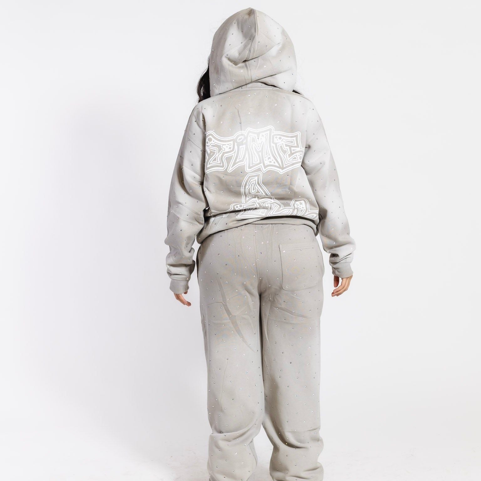 ( AVAILABLE FOR PRE ORDER ) Rhinestone Sweatsuit (Grey/White) shoptimeatell