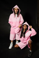 TIME A TELL HOODIE AND SHORTS SET WASHED PINK