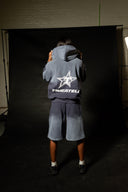 TIME A TELL WASHED BLUE HOODIES AND SHORTS SET