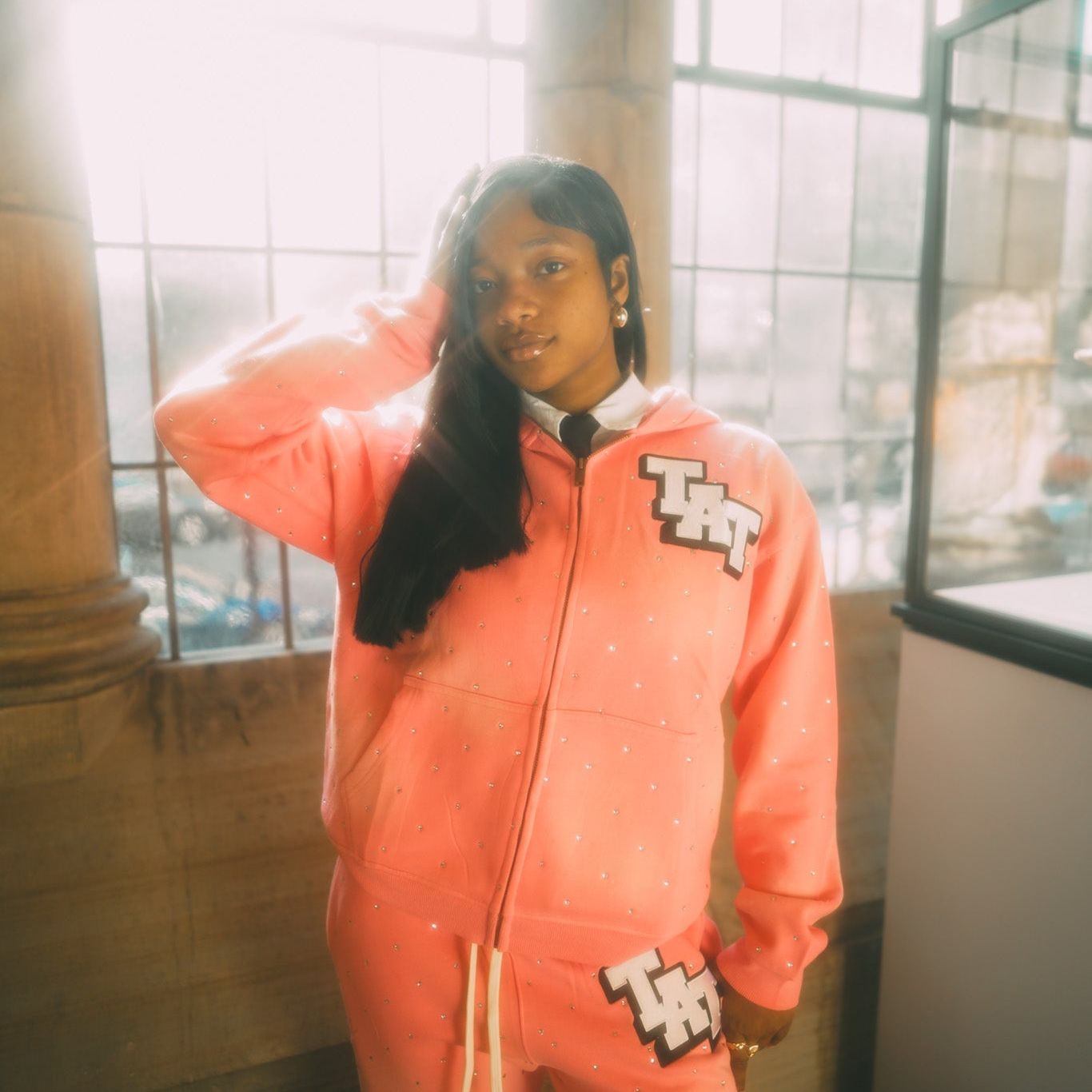 Rhinestone Sweatsuit (Pink/White) shoptimeatell