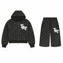 RHINESTONE HOODIE AND SHORTS SET SPRING EDITON ( BLACK ) shoptimeatell