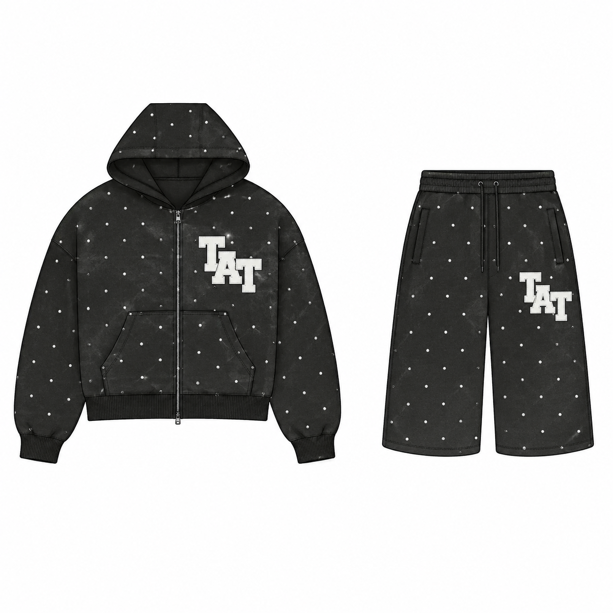 RHINESTONE HOODIE AND SHORTS SET SPRING EDITON ( BLACK ) shoptimeatell