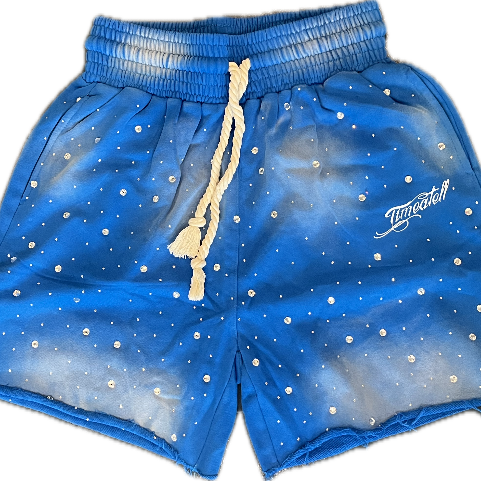 Time a Tell Diamond Studded Shorts (Blue) shoptimeatell