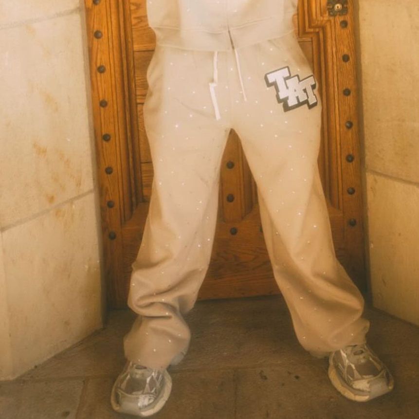 (AVAILABLE FOR PRE ORDER SHIPS OUT FEBRUARY 1ST ) Diamond Studded Sweatpants (Grey) shoptimeatell