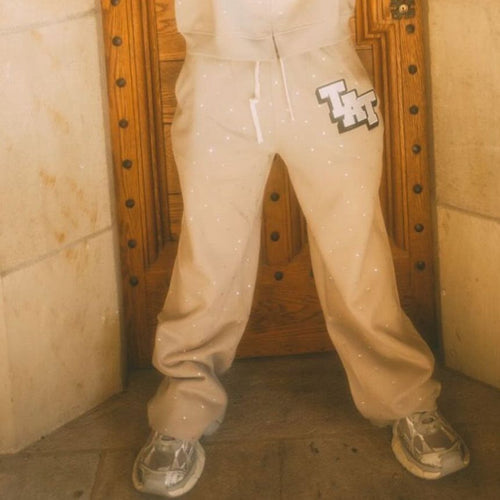 (AVAILABLE FOR PRE ORDER SHIPS OUT FEBRUARY 1ST ) Diamond Studded Sweatpants (Grey) shoptimeatell