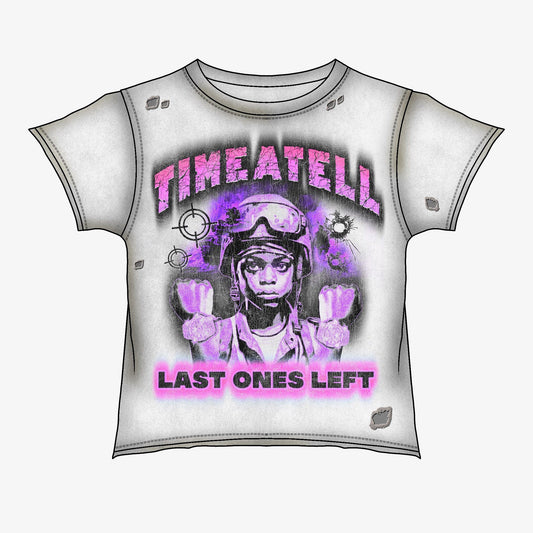 Time a Tell Last ones Left Tee PURPLE / PINK LETTERS
