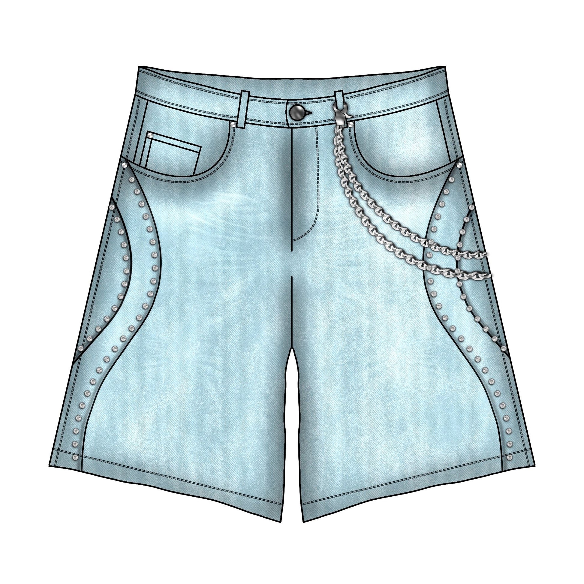 Rhinestone Studded Denim Shorts (Blue)