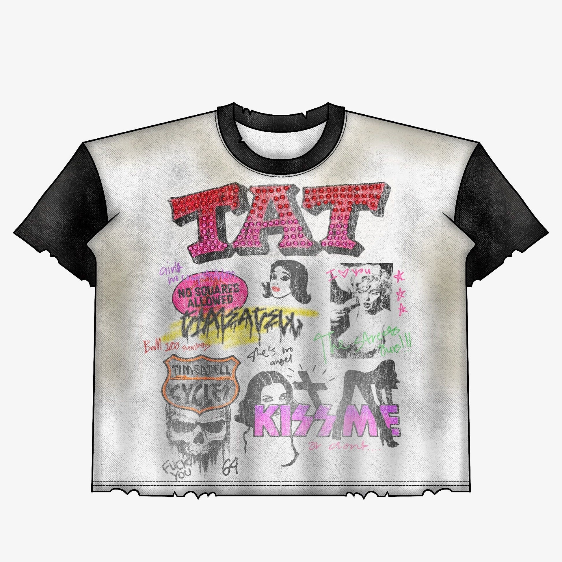 No Squares Allowed Rhinestone Logo Tee (White/Black)