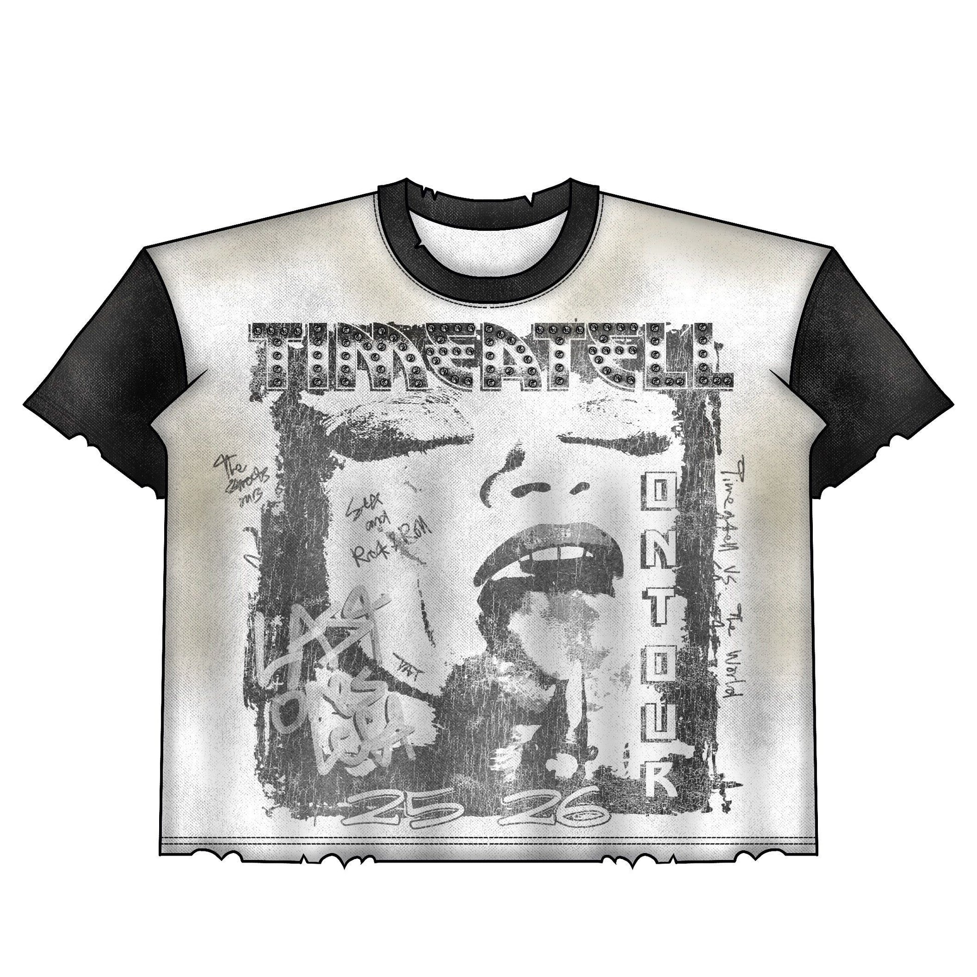 Rhinestone Studded Time a Tell Logo Tee (Black/White)